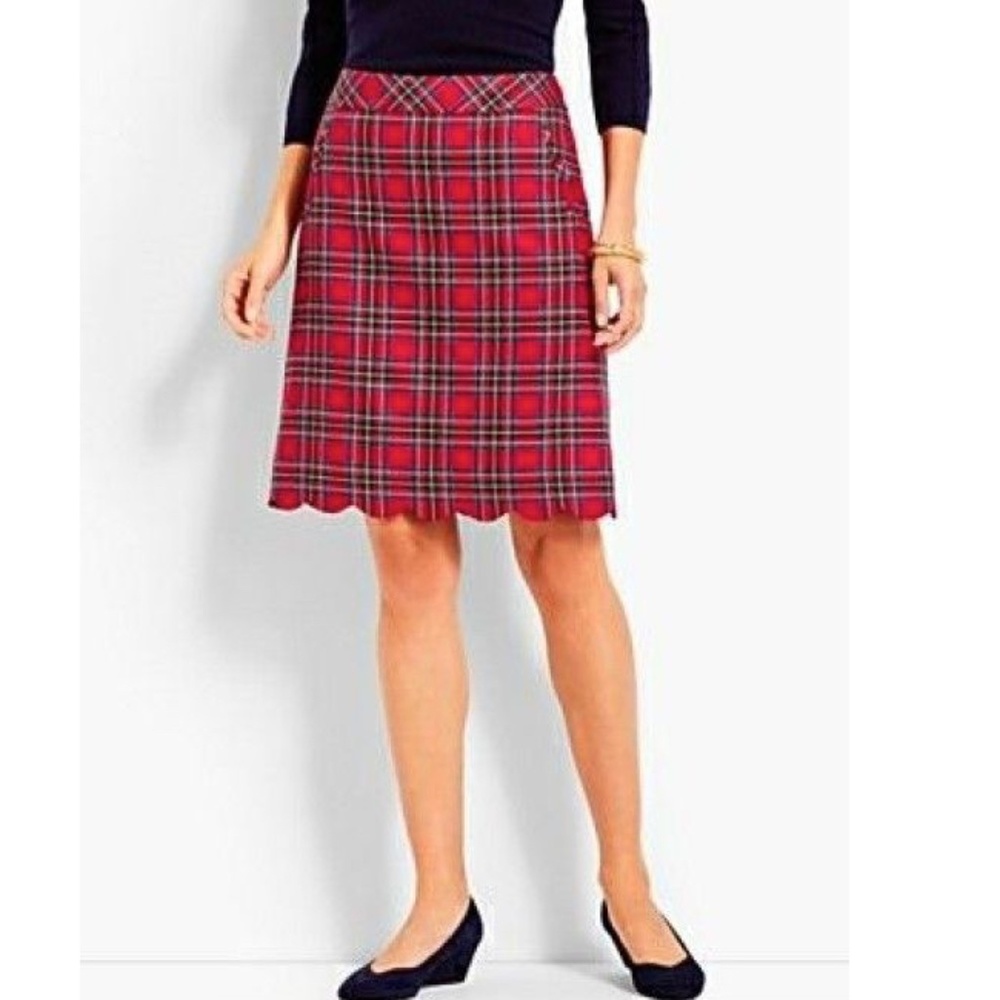NWOT Red Plaid Skirt Knee Length 21.5" Size 8 Scallop Hem Holiday Tartan Talbots